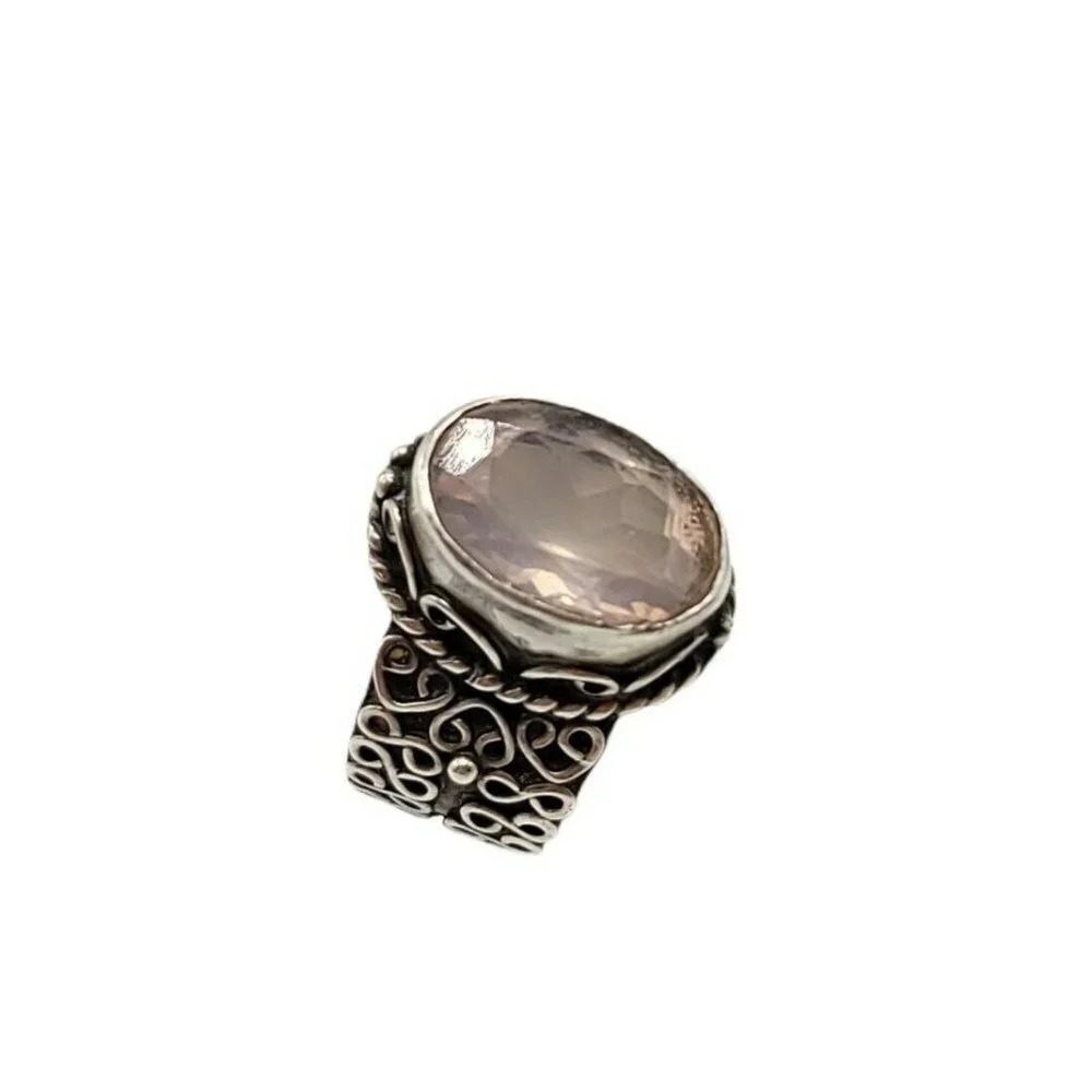 Light Pink Quartz Glass Rhinestone Sterling Silver